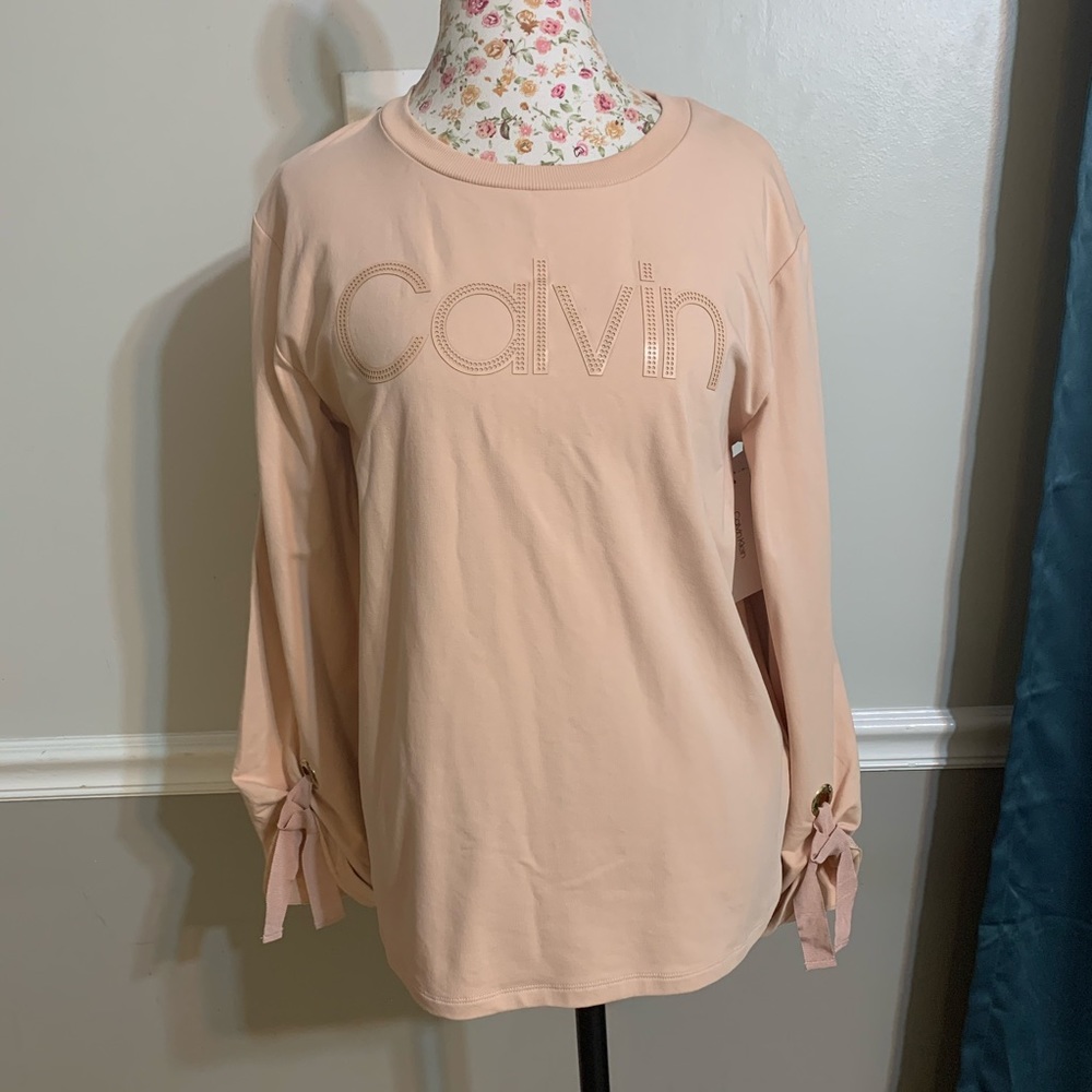 Calvin Klein Long Sleeve Top with Grommets & Ties
